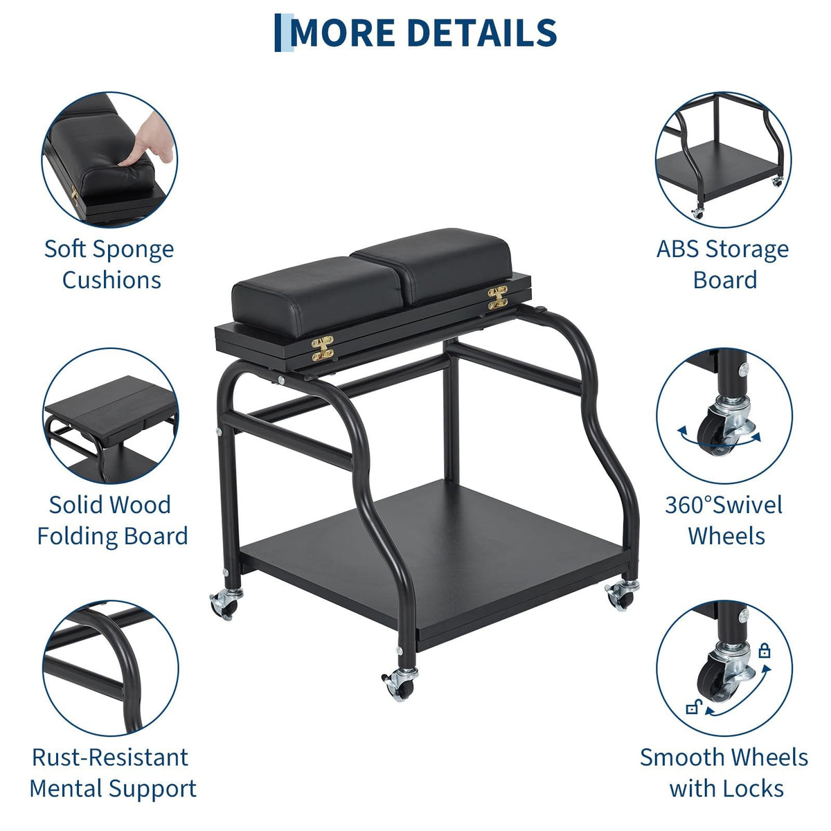 Salon Pedicure Cart Trolley with Wheels, Leg Pads & Storage for Foot Care