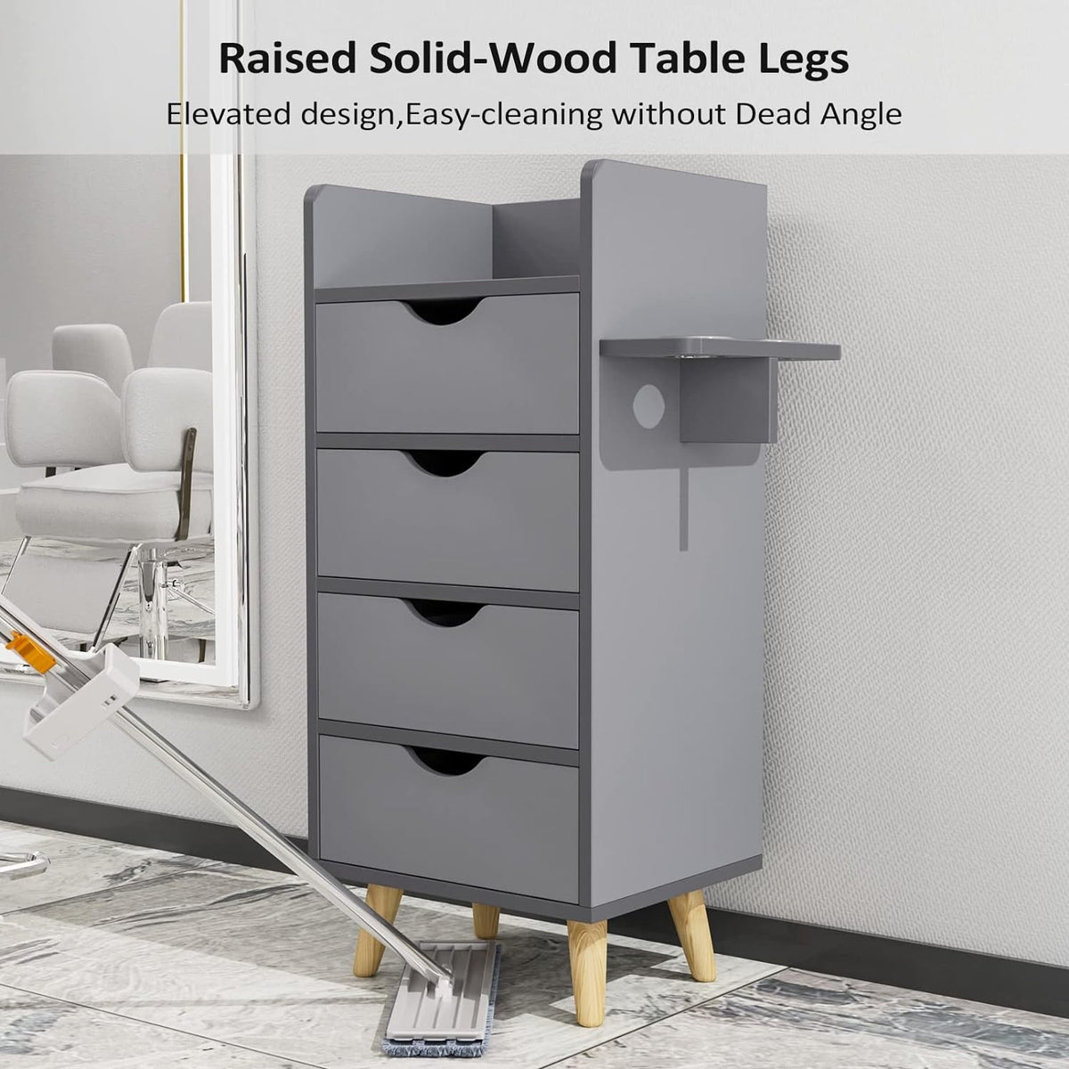4-Layer Salon Storage Cabinet for Hair Stylist Stations Grey