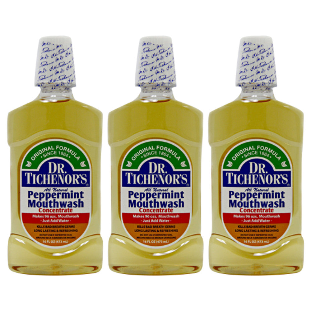 Peppermint Mouthwash Concentrate - All Natural, 16 Fl Oz, 3-Pack