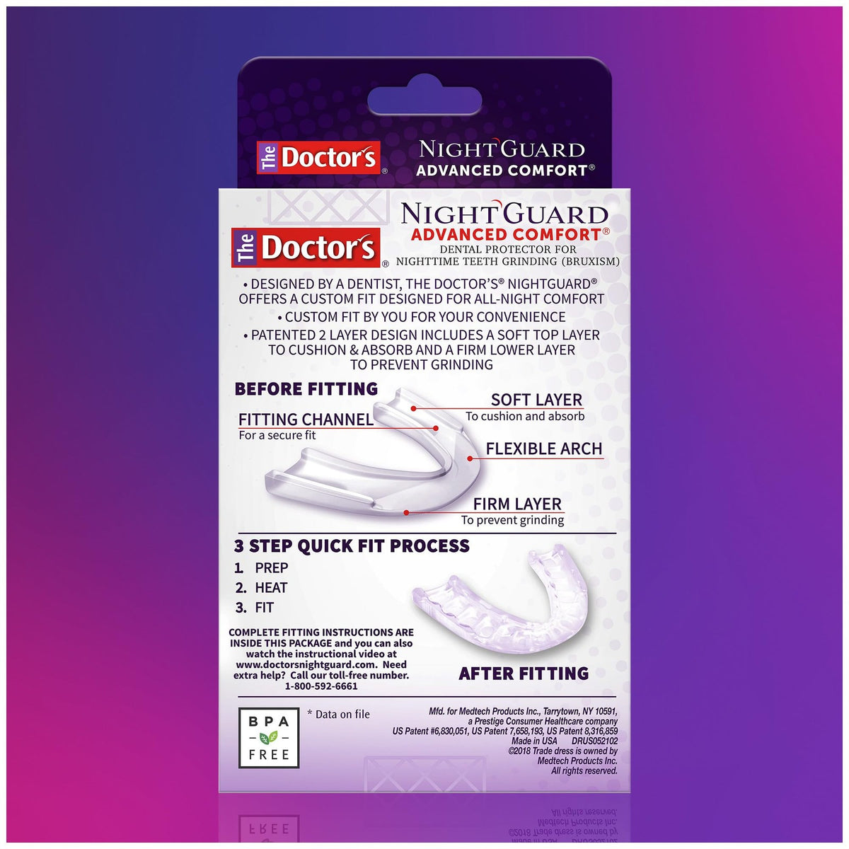 Dental Night Guard for Teeth Grinding - Custom Fit, Soft & Firm Layers, Reusable BPA-Free Mouthguard