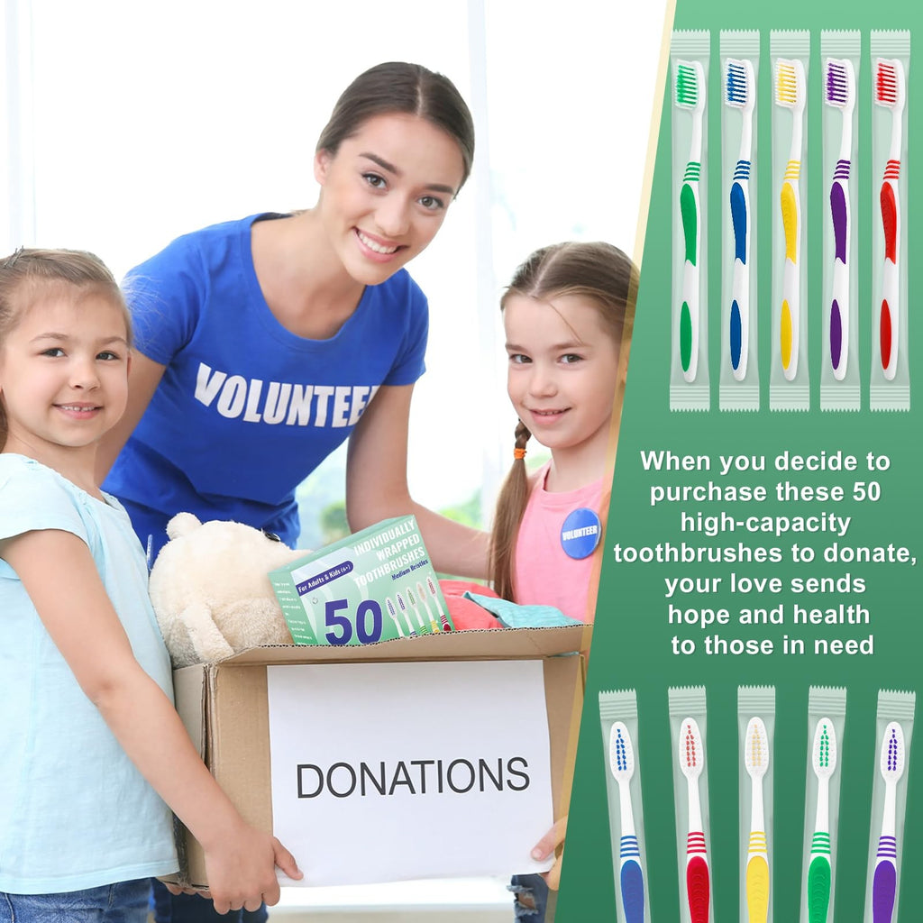 Disposable Toothbrush Pack 50 Count Soft Bristle Individually Wrapped