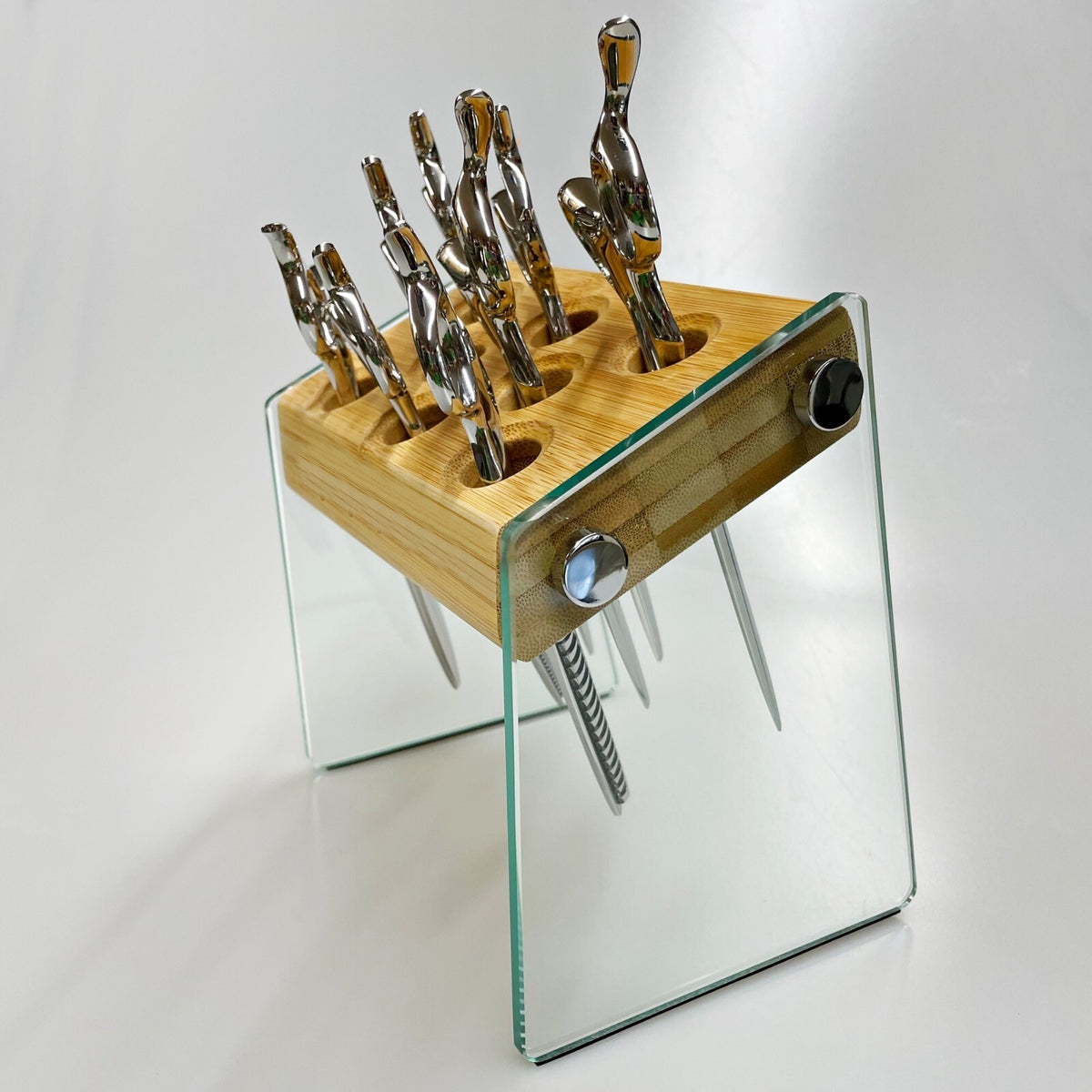 Bamboo Glass Hair Sc scissors Holder Salon Organizer with 8 Holes