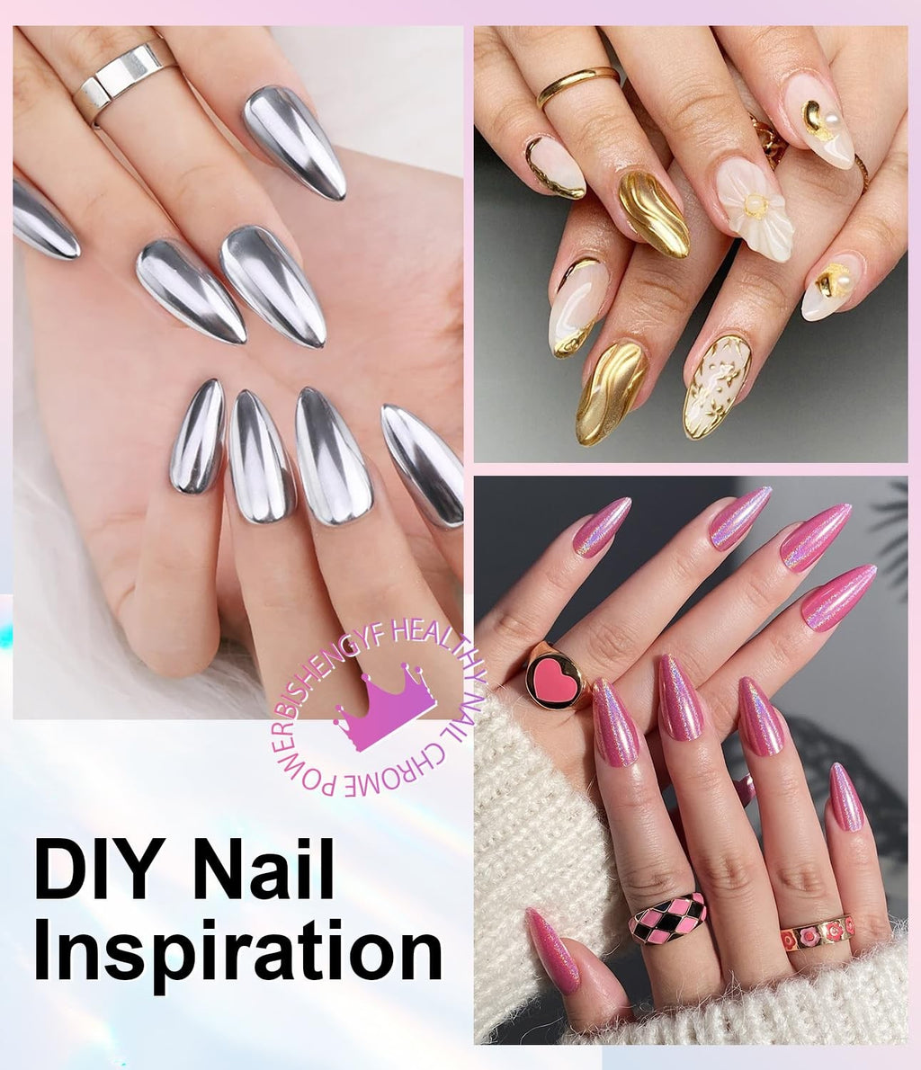 Mirror Effect Chrome Nail Powder Set - 6 Colors for Nail Art & Manicure