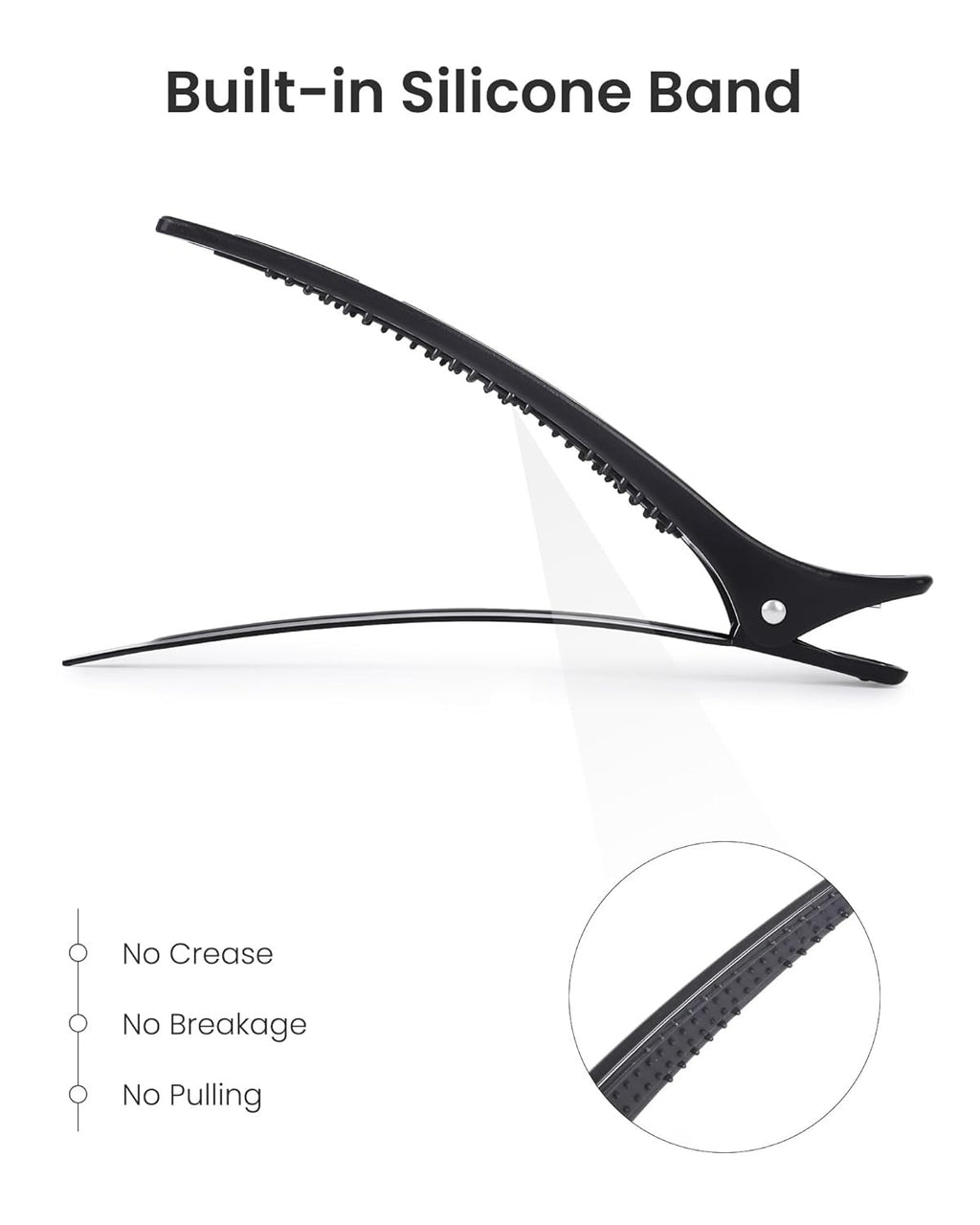 Extended Hair Clips for Styling Larger Sections - 6 Pack Black