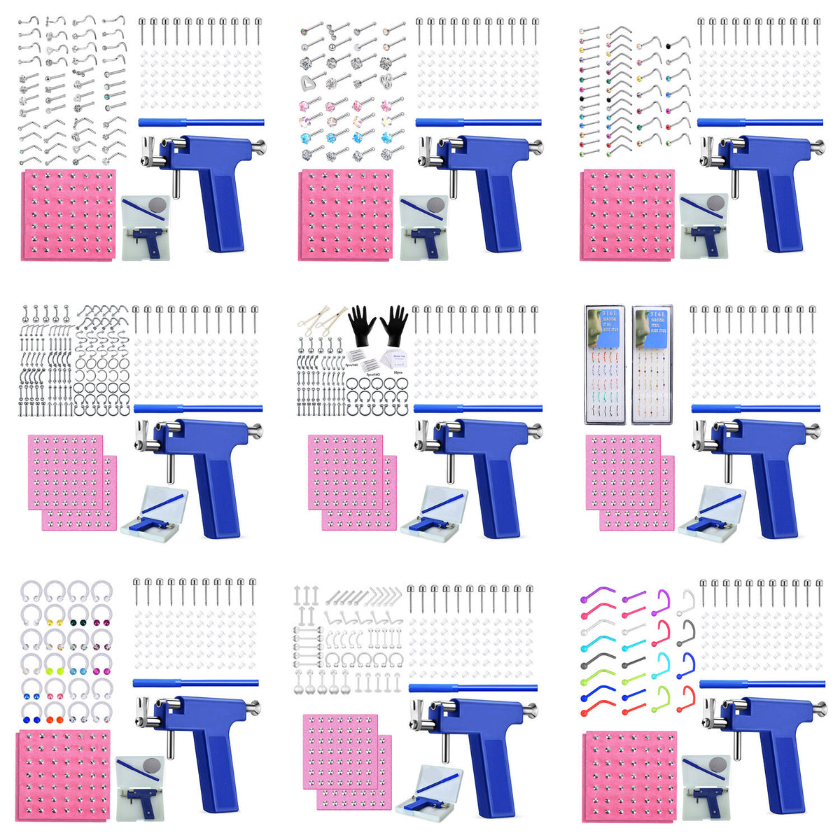 Piercing Gun Kit - Surgical Steel Studs & Accessories for Ears, Nose & Navel