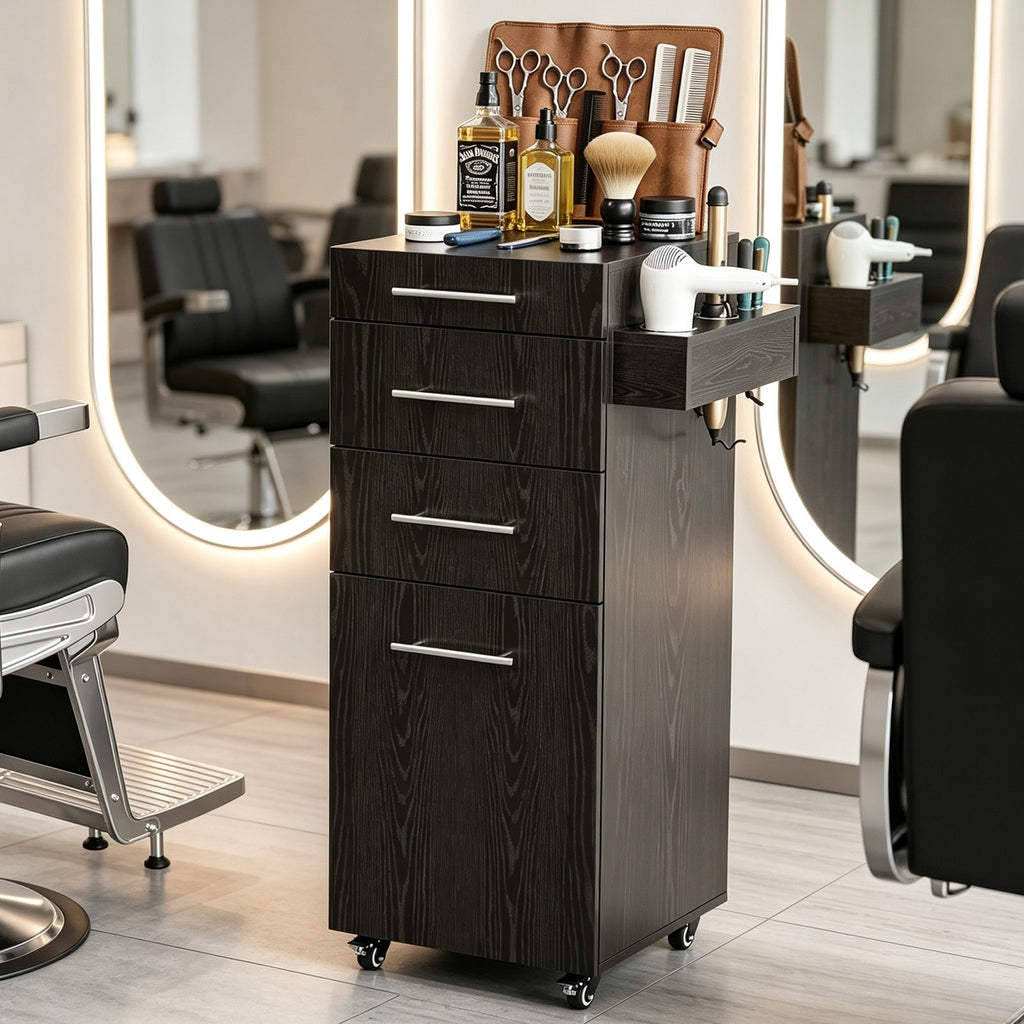 Salon Trolley Cart with 3 Drawers & Storage Cabinet on Wheels for Barbershops