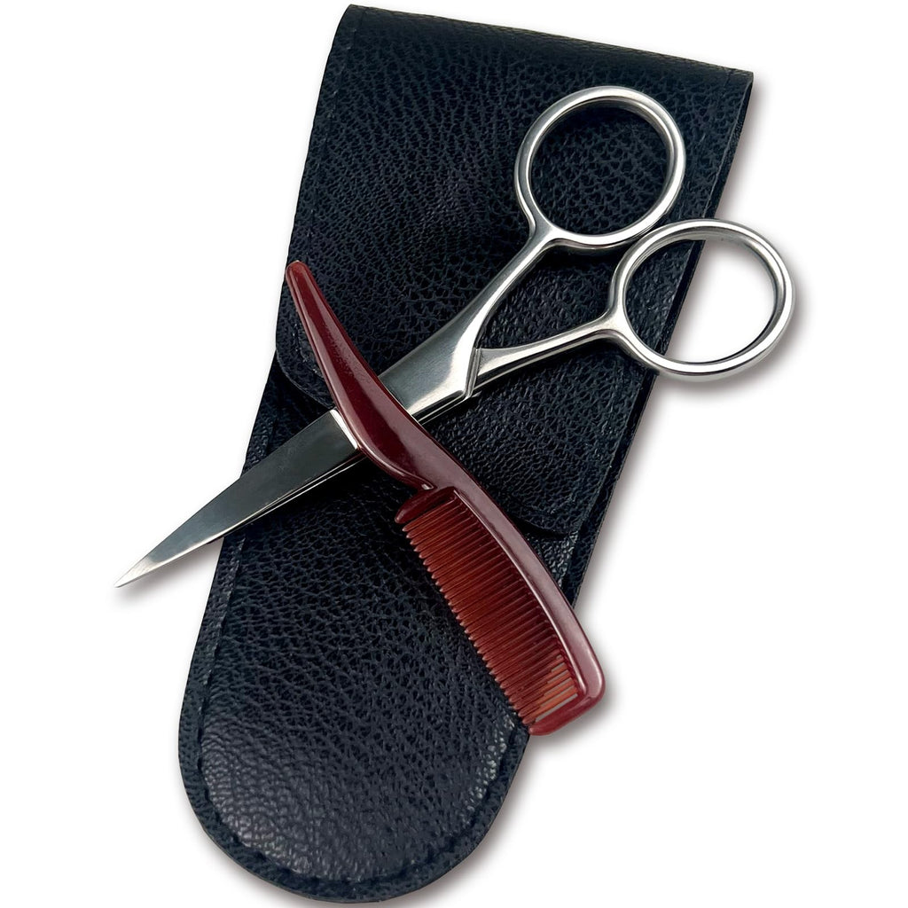Men's Mustache Grooming Kit with Precision Scissors & Comb Travel Set