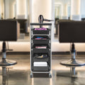 Salon Trolley Cart with 5 Drawers and Dryer Holder - Black Professional Organizer