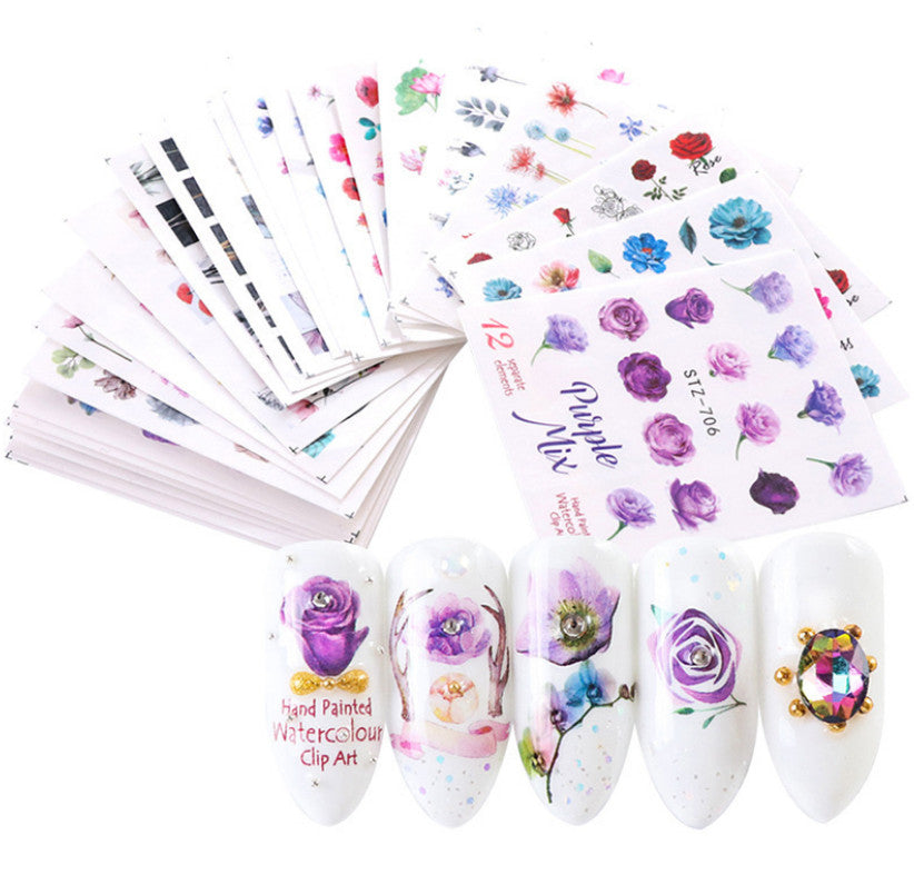 Water Transfer Nail Art Stickers Flower Butterfly Seashell Decals Set - Multiple Sizes