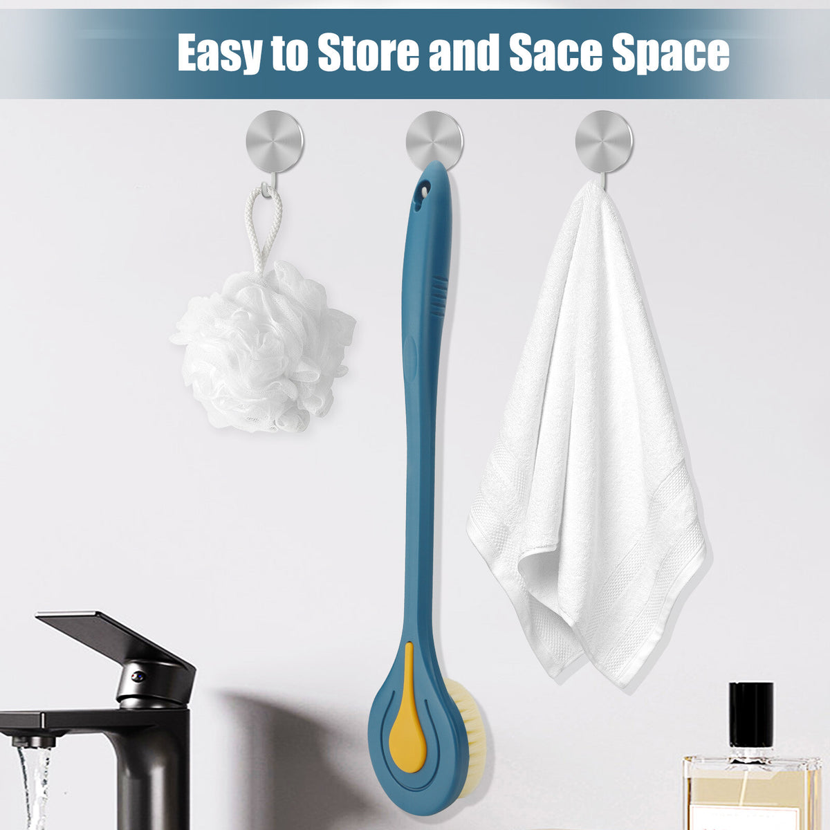 Long Handle Bath Body Brush with Soft Nylon Bristles for Back & Skin Exfoliation