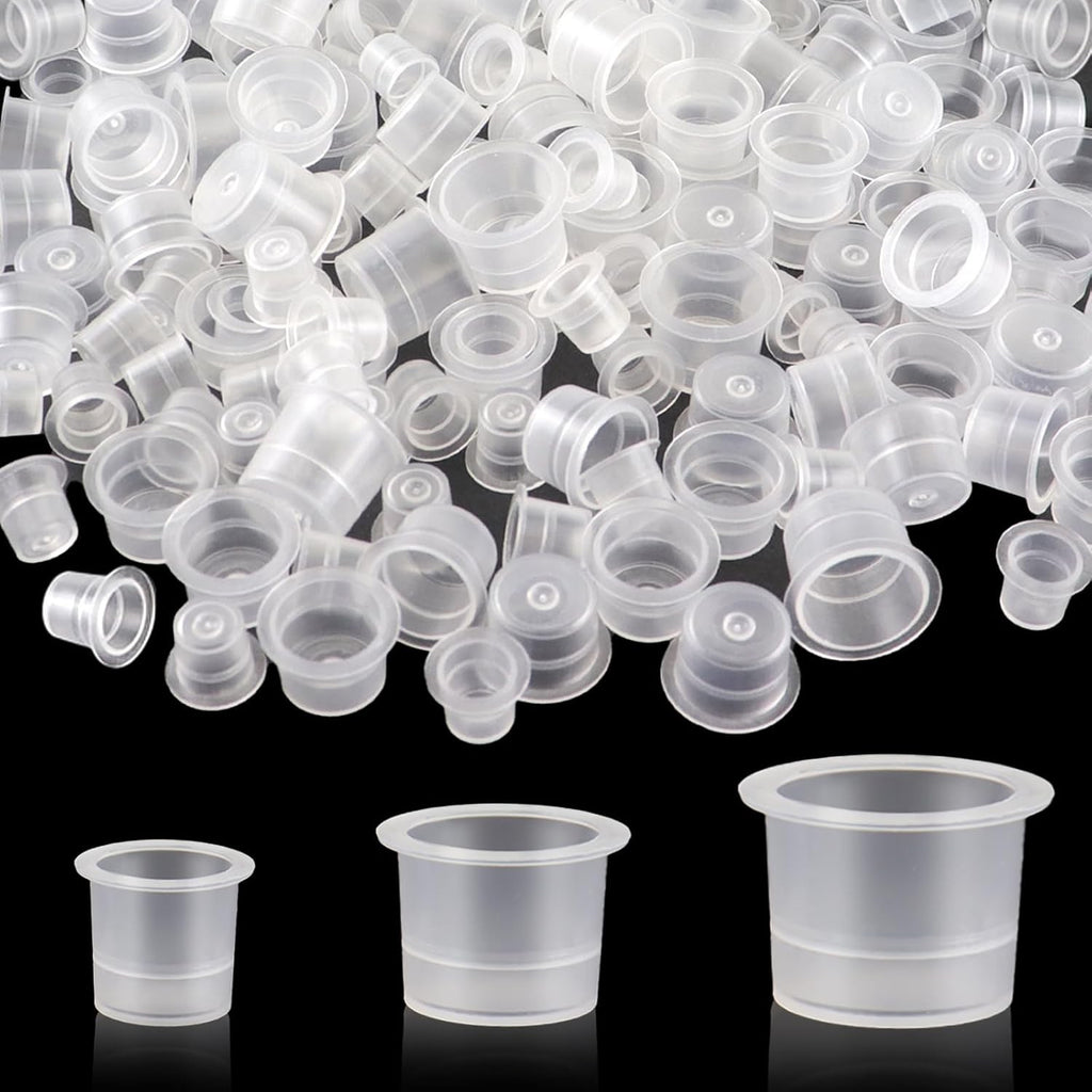 300 Pack Tattoo Ink Cups - 3 Sizes, Plastic Ink Caps for Pigments & Makeup