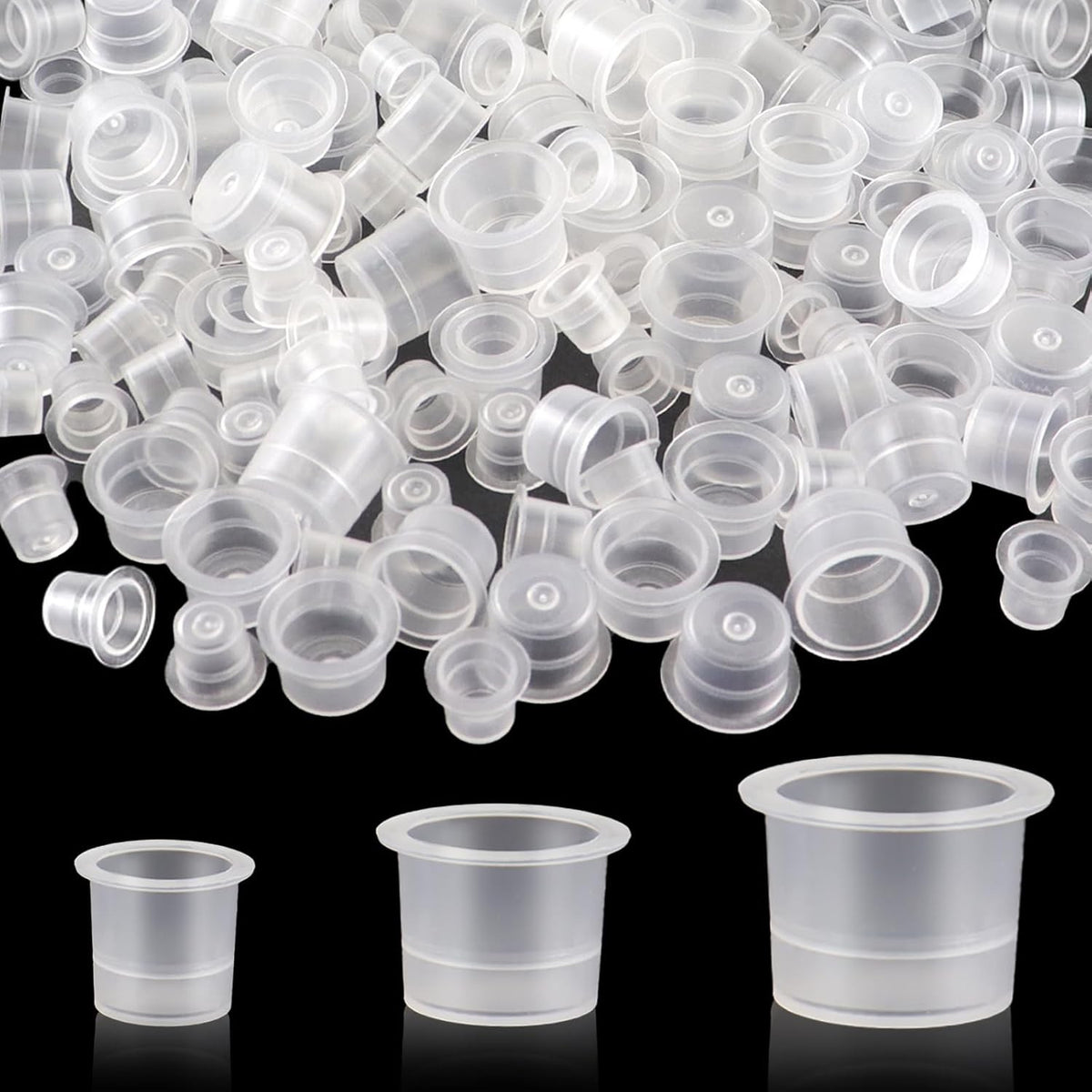 300 Pack Tattoo Ink Cups - 3 Sizes, Plastic Ink Caps for Pigments & Makeup