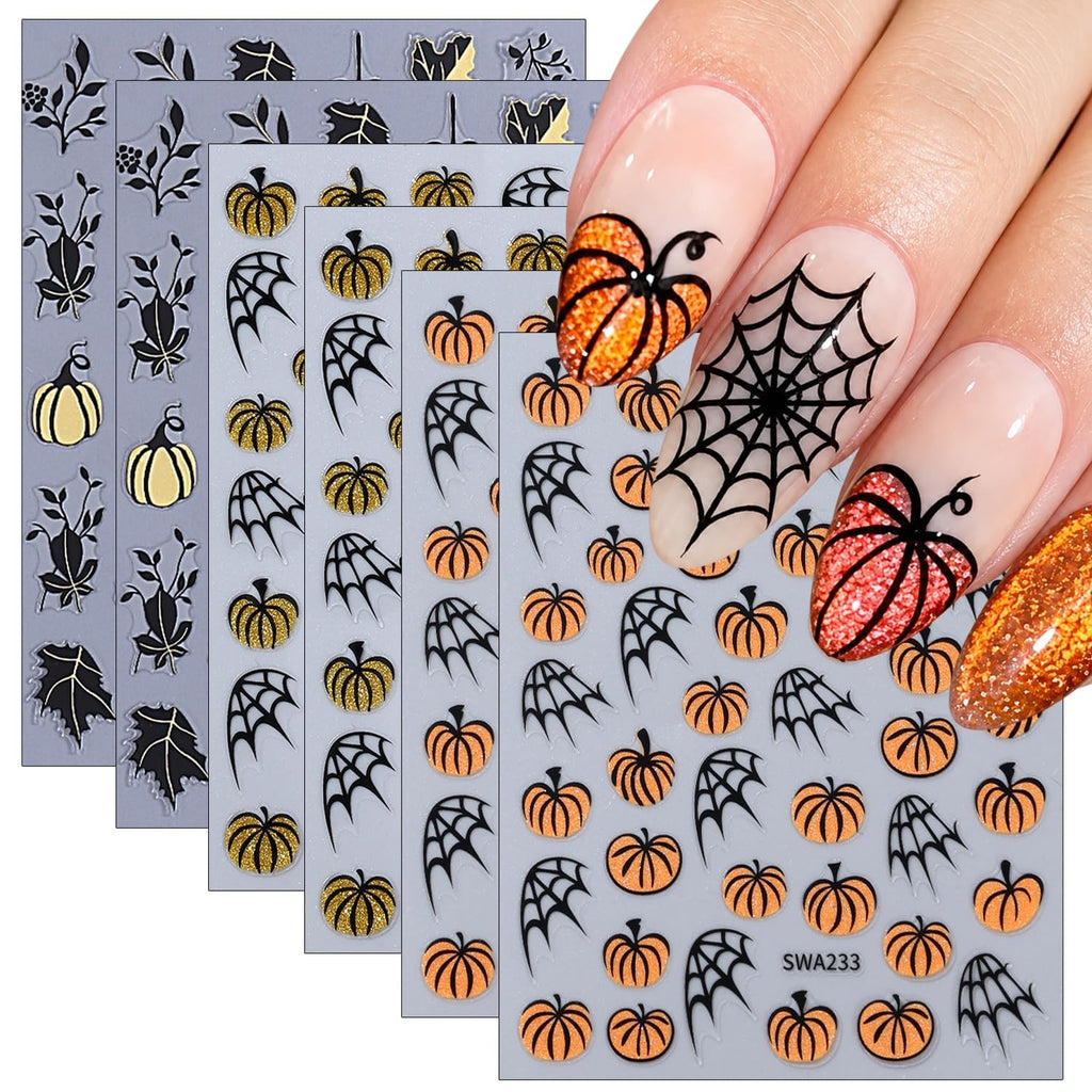 Halloween Nail Art Stickers Decals Pumpkin Spider Web 6 Sheets