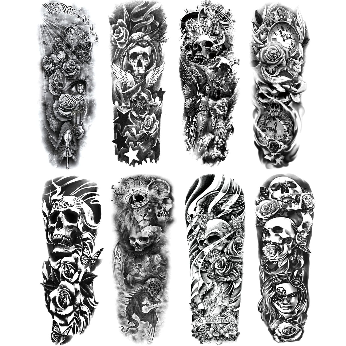Full Arm Temporary Tattoos – 8 Sheet Tiger & Lion Sleeve Tattoos for Men & Women