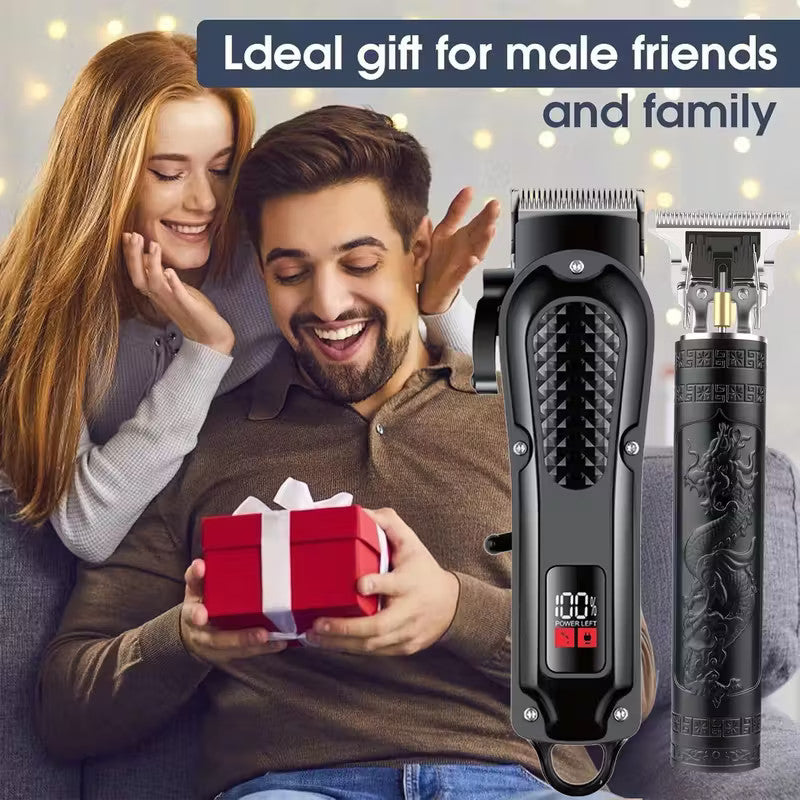 Cordless Hair Clippers & Trimmer Set for Men with Adjustable Blades