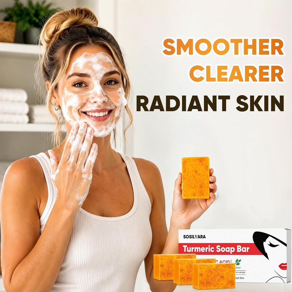 Turmeric Kojic Acid Soap Bars with Retinol & Collagen - 3 Pack for Daily Skin Care