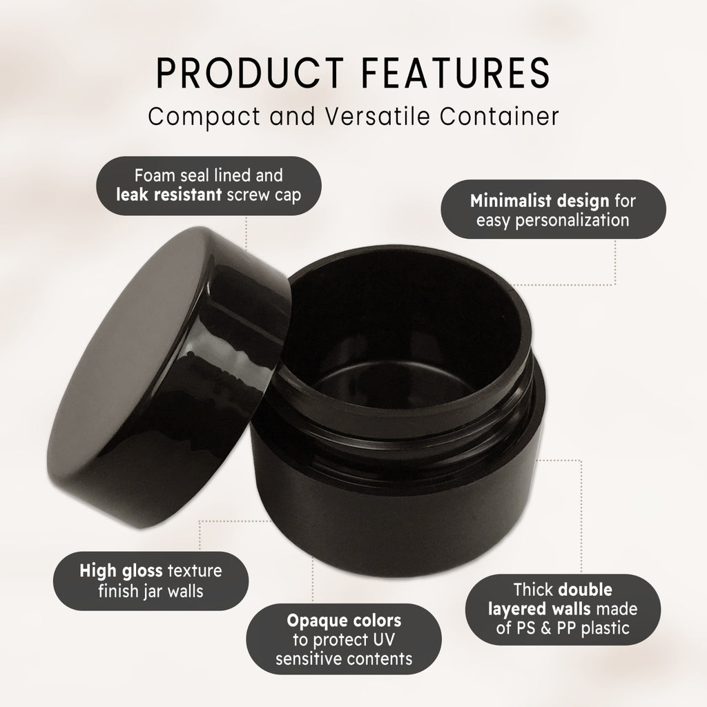 300 Pcs 7G/7ML Cosmetic Sample Jars with Lids - BPA Free Black Containers