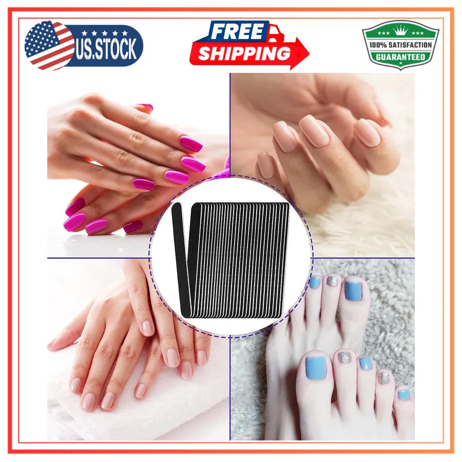24 Pack Wooden Nail Files 100/180 Grit Dual-Sided Manicure Tools - Black