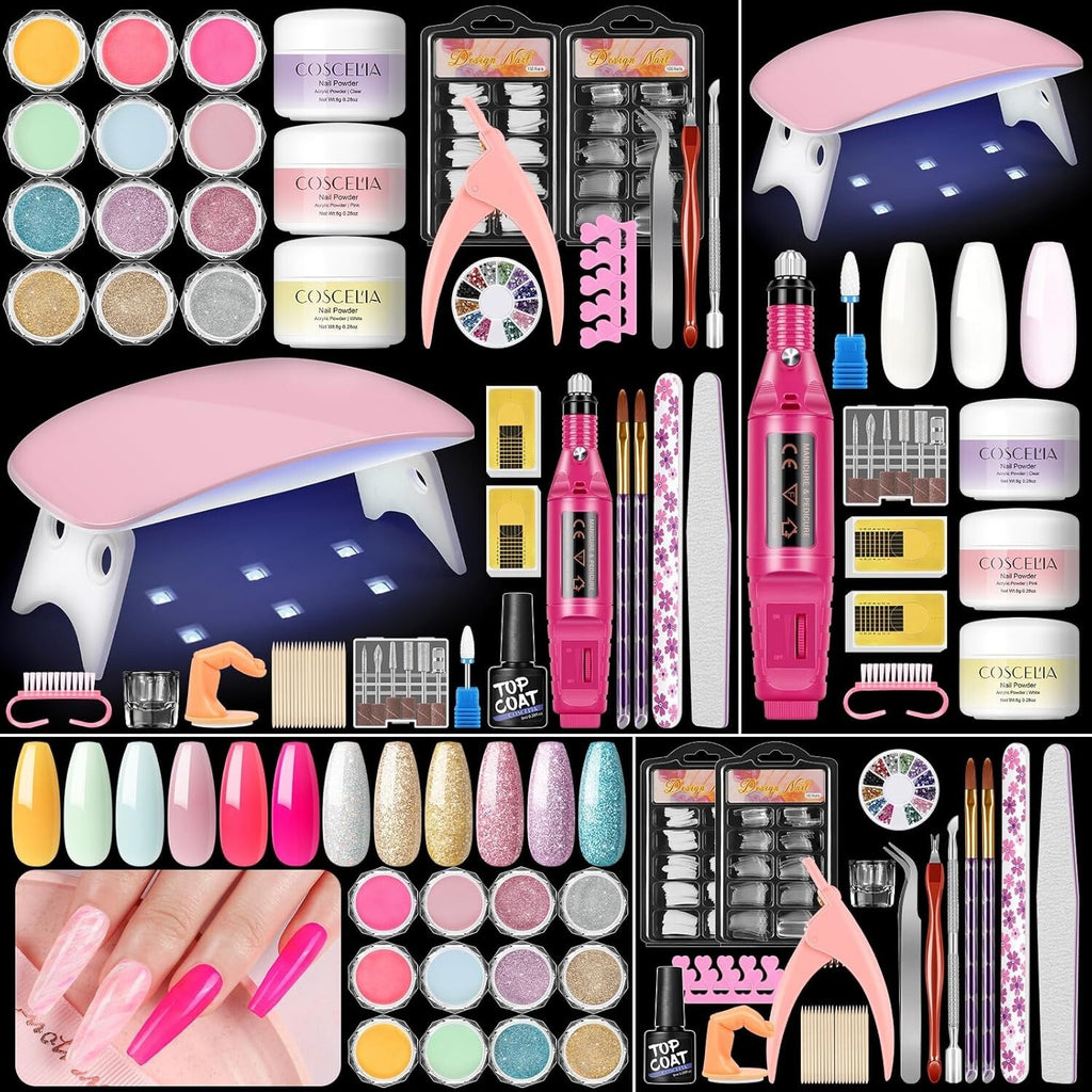 Professional Acrylic Nail Kit for Beginners with Drill UV Light & Decorations