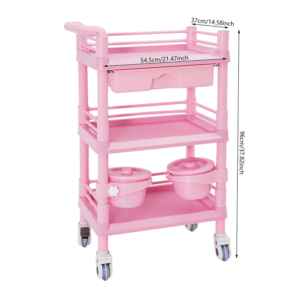 3-Tier Mobile Service Cart with Garbage Baskets - Salon & Medical Storage