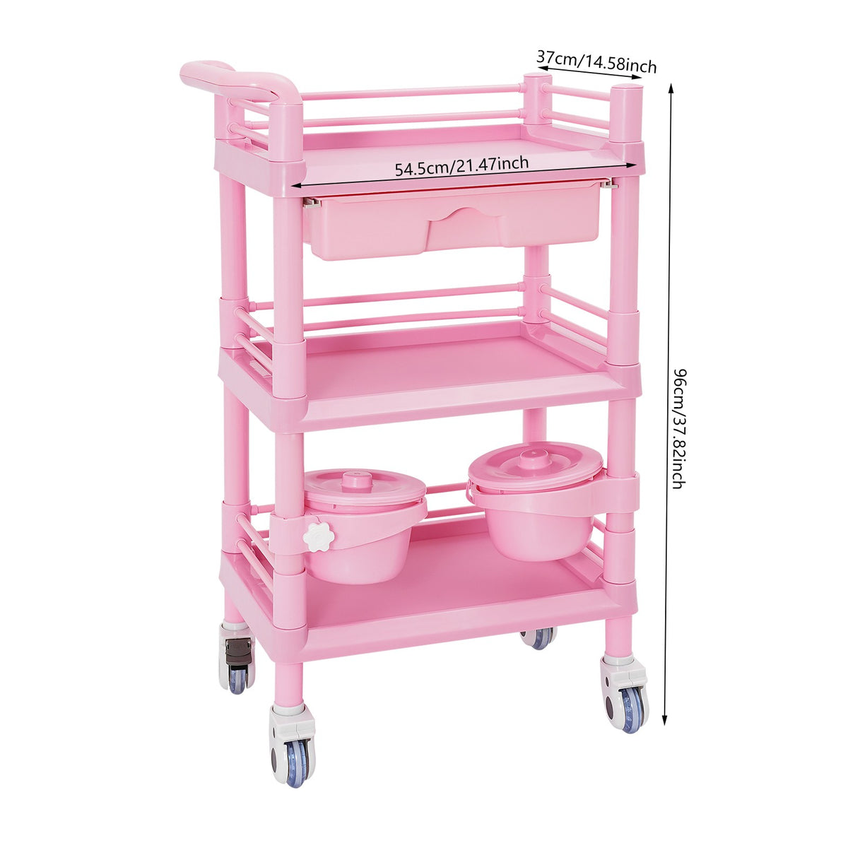 3-Tier Mobile Service Cart with Garbage Baskets - Salon & Medical Storage