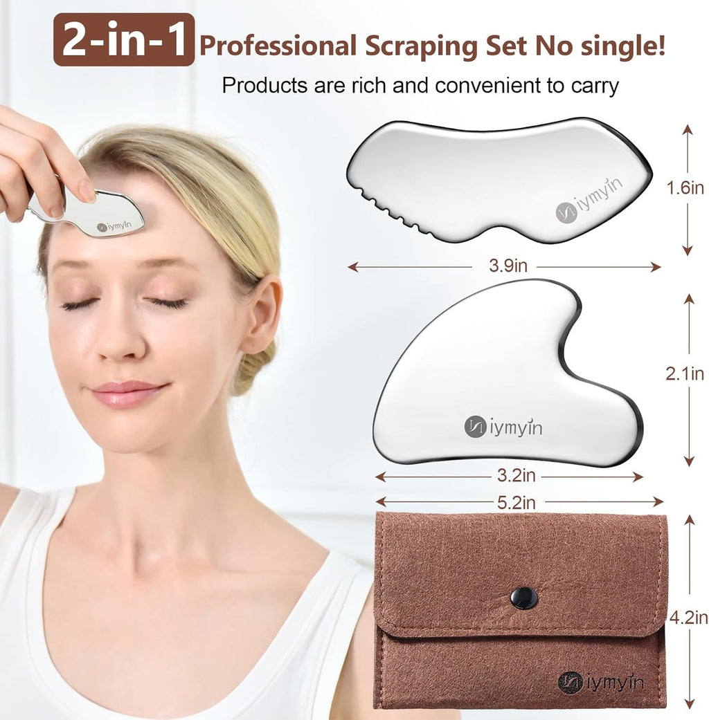 Stainless Steel Gua Sha Facial Tools Set for Face & Body Massage, Skin Rejuvenation