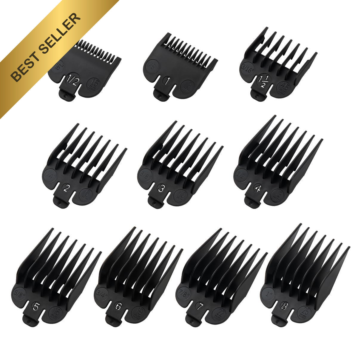 10-Piece Clipper Guard Set for Wahl Hair Clippers - Replacement Guides, Black