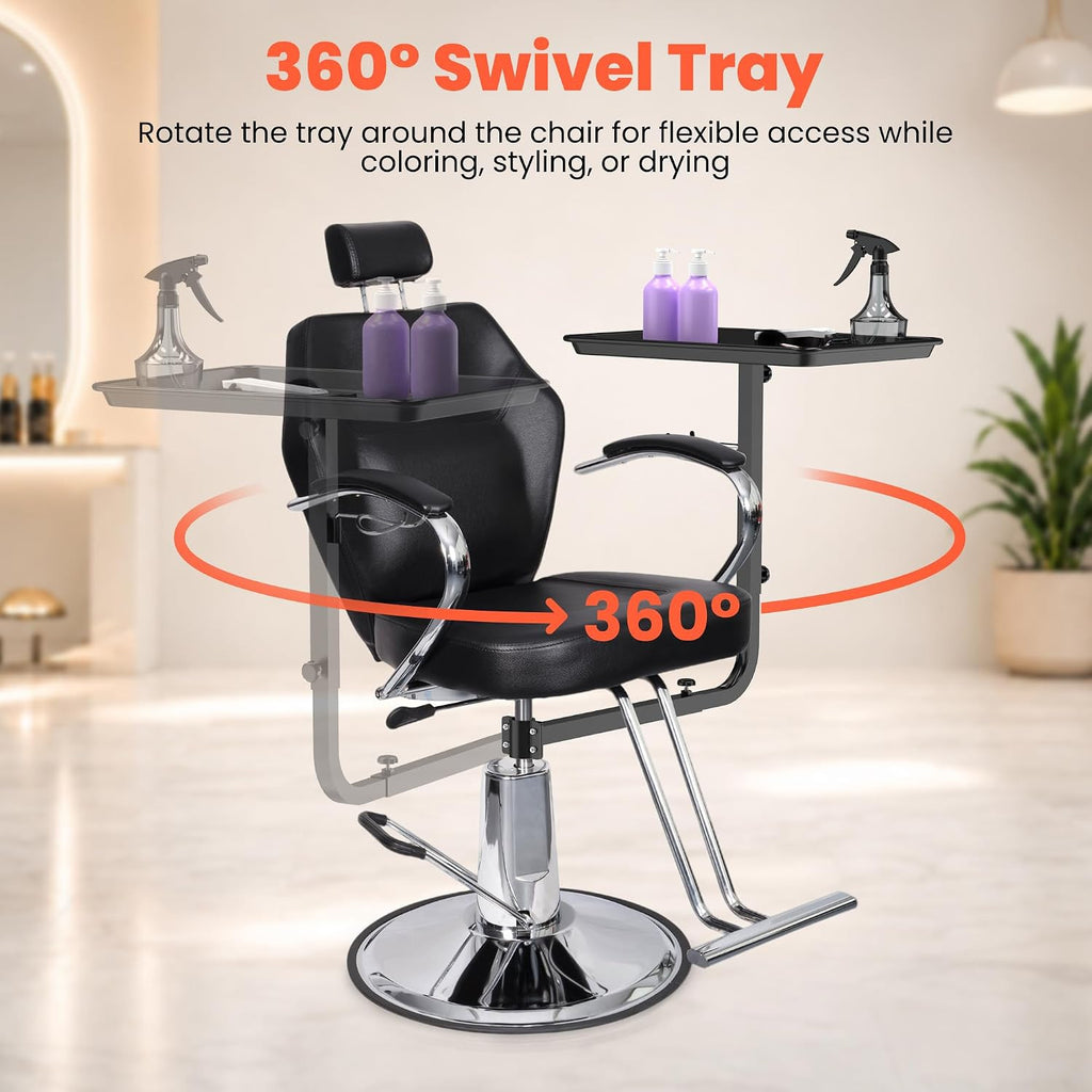Chair Mounted Hair Tray with Magnetic Bowls and Dryer Holder for Salon & Barber