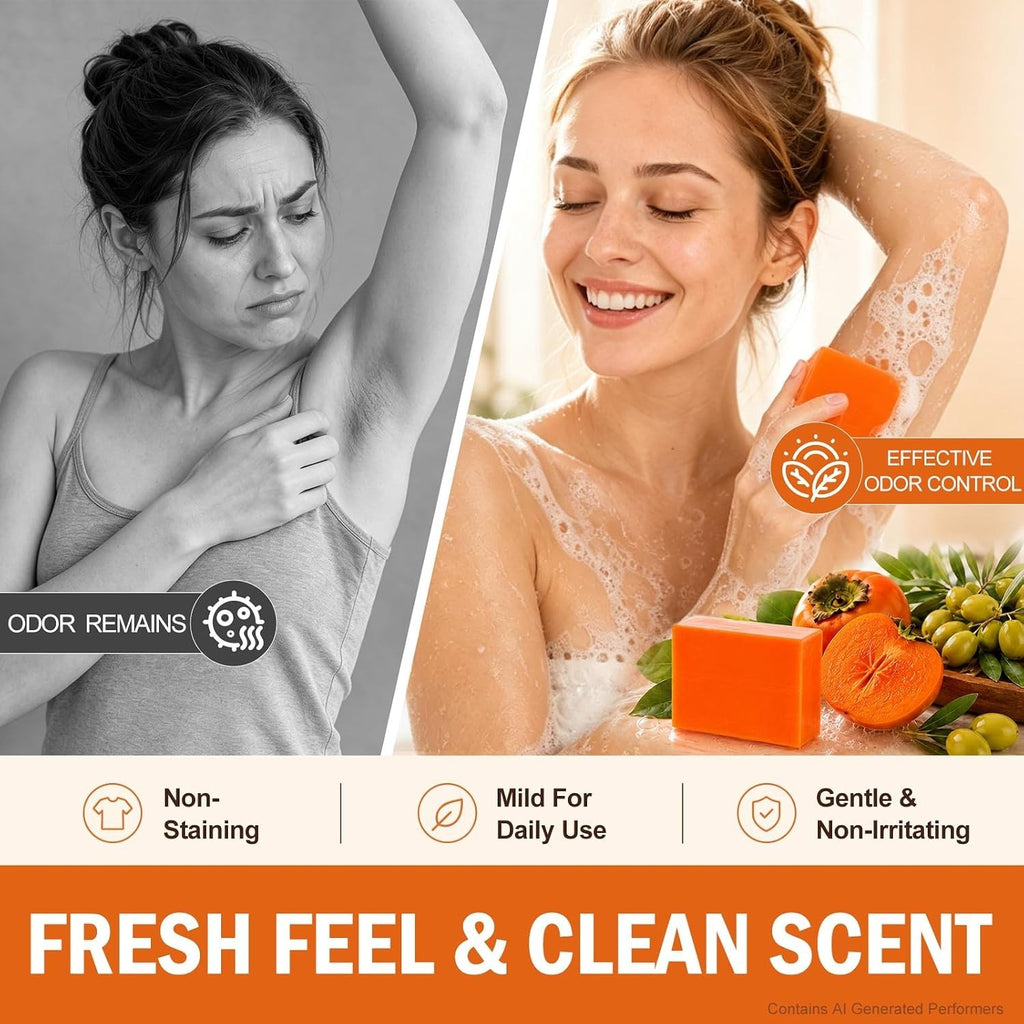 Natural Persimmon Soap Bars 80g Pack - Gentle, Hydrating Full-Body Cleanser