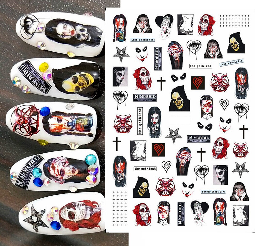 Halloween Spooky Blood Skull Eyeball Nail Stickers Self-Adhesive Nail Art