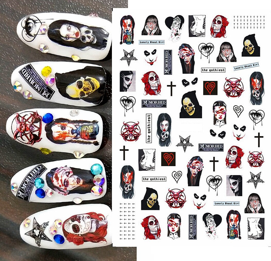 Halloween Spooky Blood Skull Eyeball Nail Stickers Self-Adhesive Nail Art