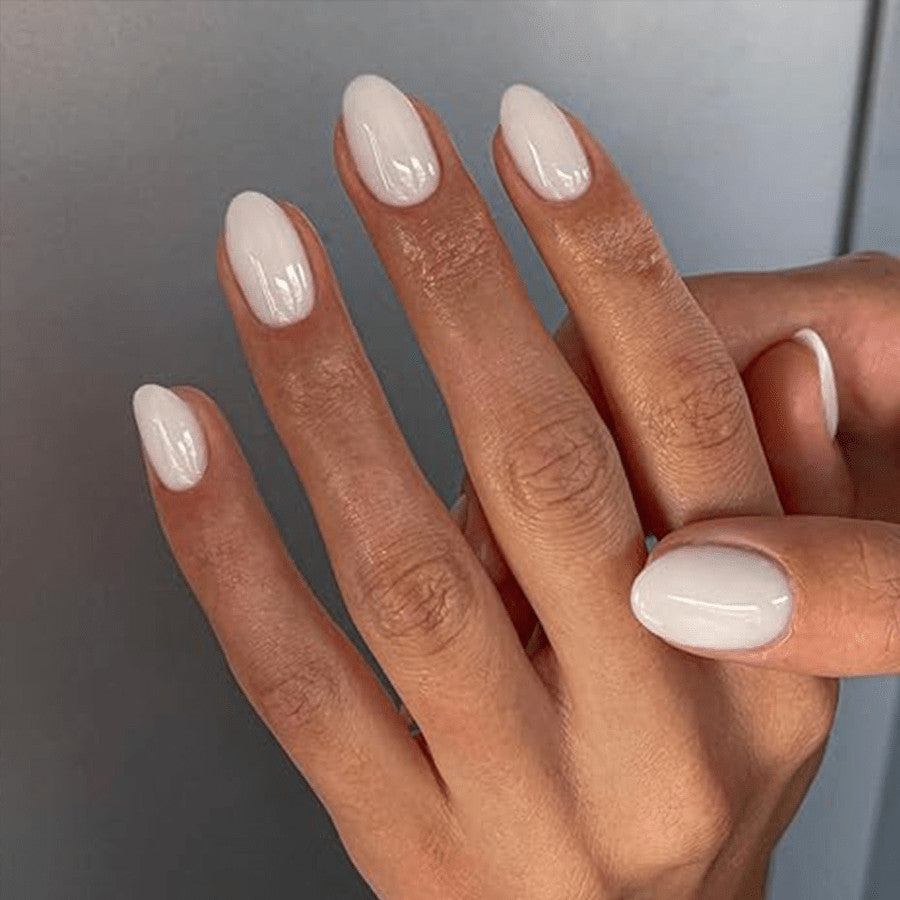 60PCS Almond Press-On Nails - Solid Cream White Glossy Round Fake Nails