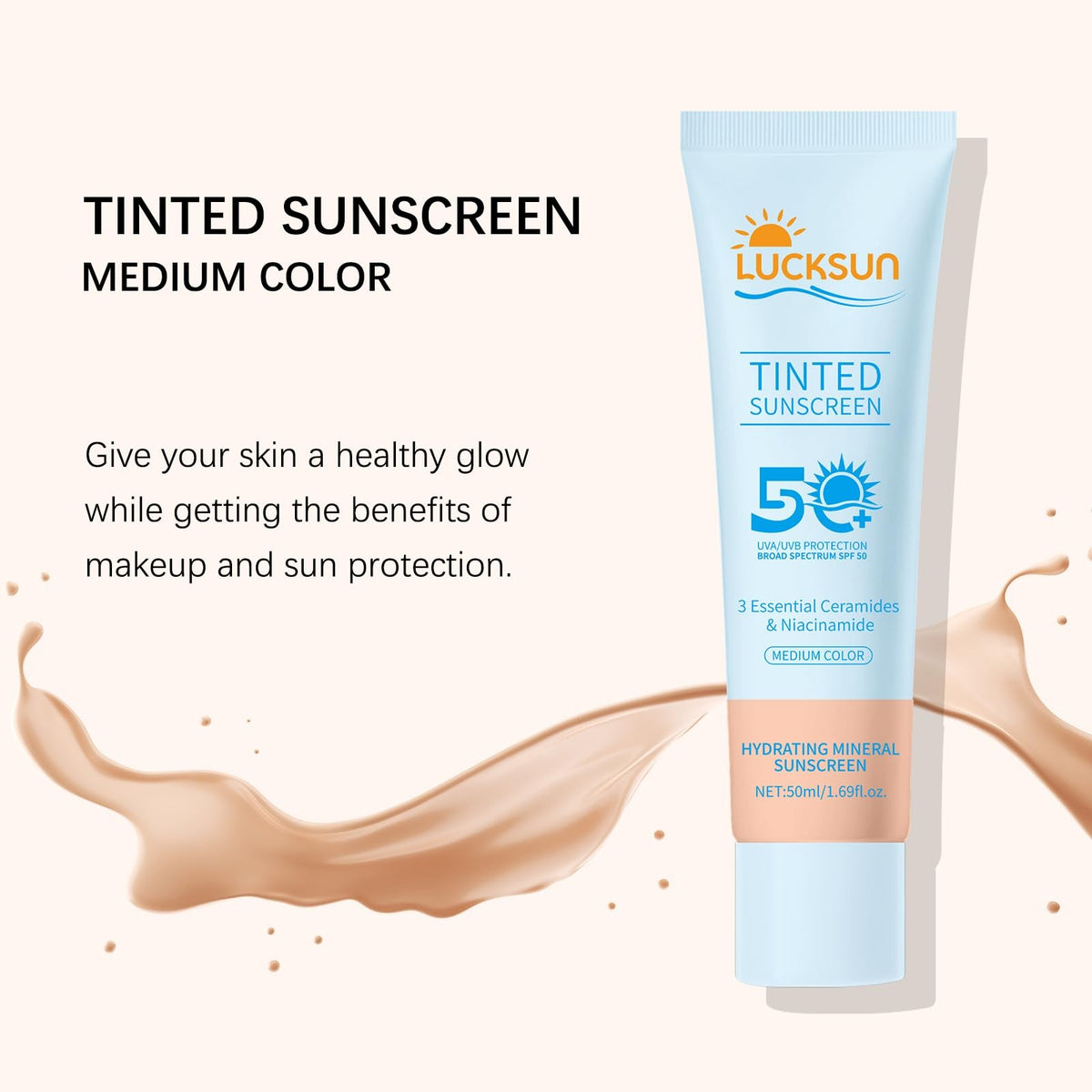 SPF 50 Tinted Sunscreen for Face - Hydrating, Broad Spectrum Sun Protection, 2 Pack