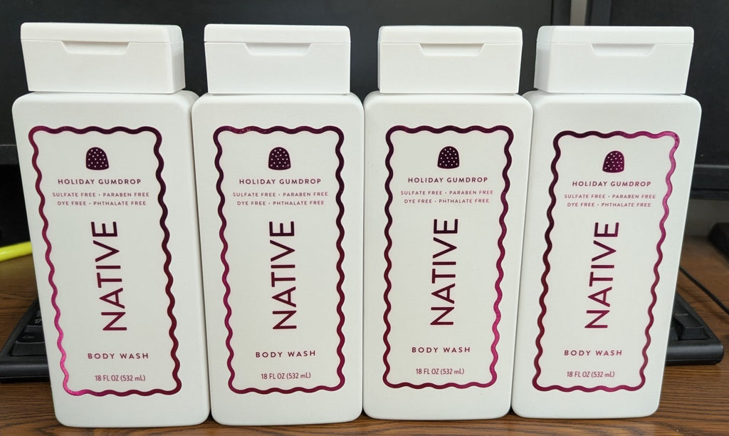 Lot of 4 Native Holiday Gumdrop Body Wash 18 fl oz - Sulfate & Paraben Free