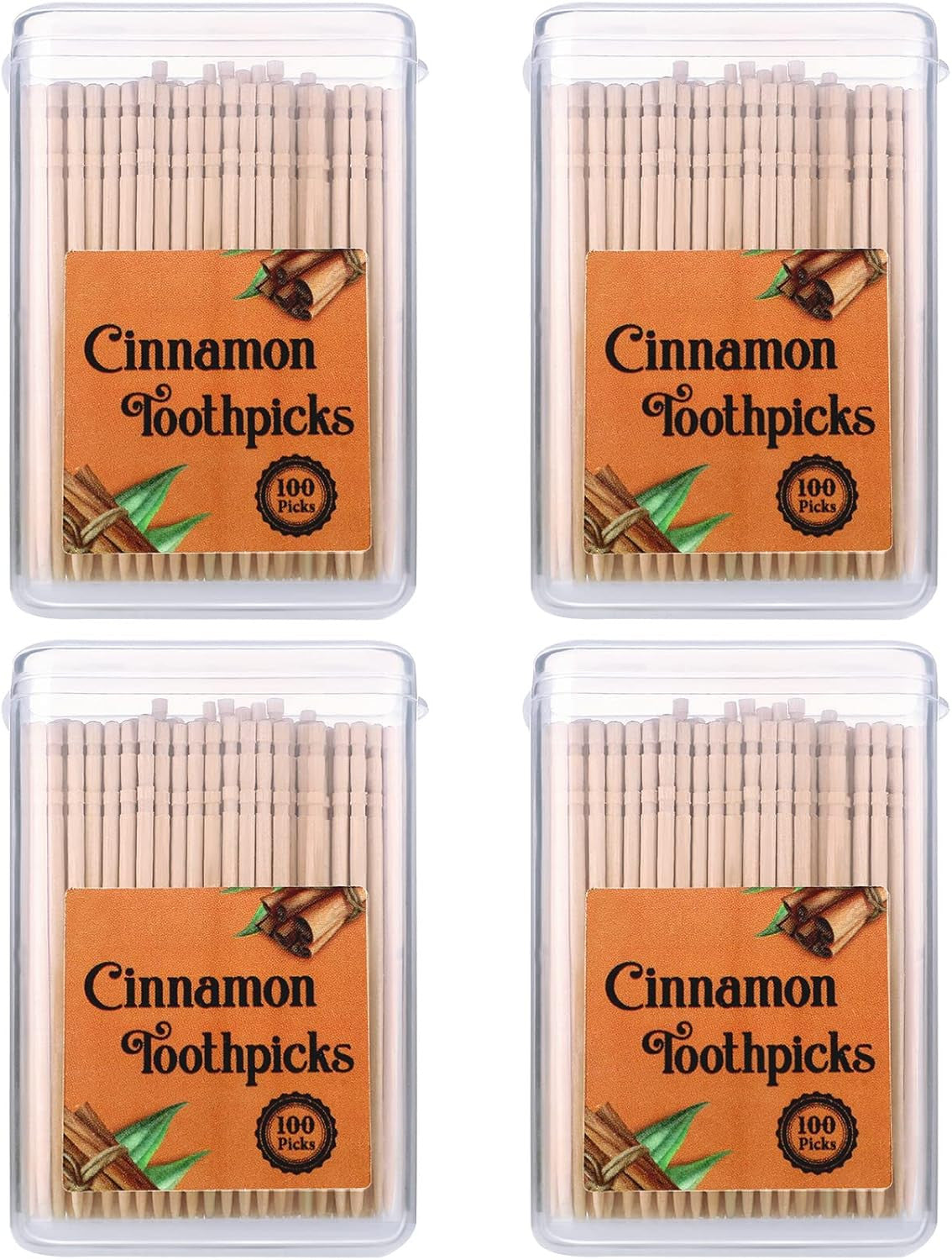 400 Pcs Cinnamon Toothpicks with 4 Storage Boxes - Fresh Breath & Oral Care