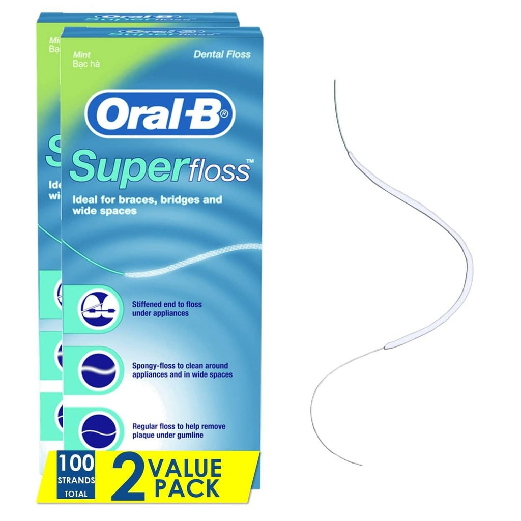 Dental Floss for Braces - Super Pre-Cut 50 Count Pack of 2 - Mint Flavored