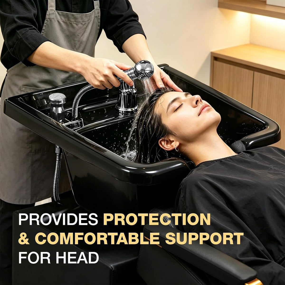 Wall Mounted Shampoo Bowl with Faucet Spray P-Trap Salon Sink Black ABS