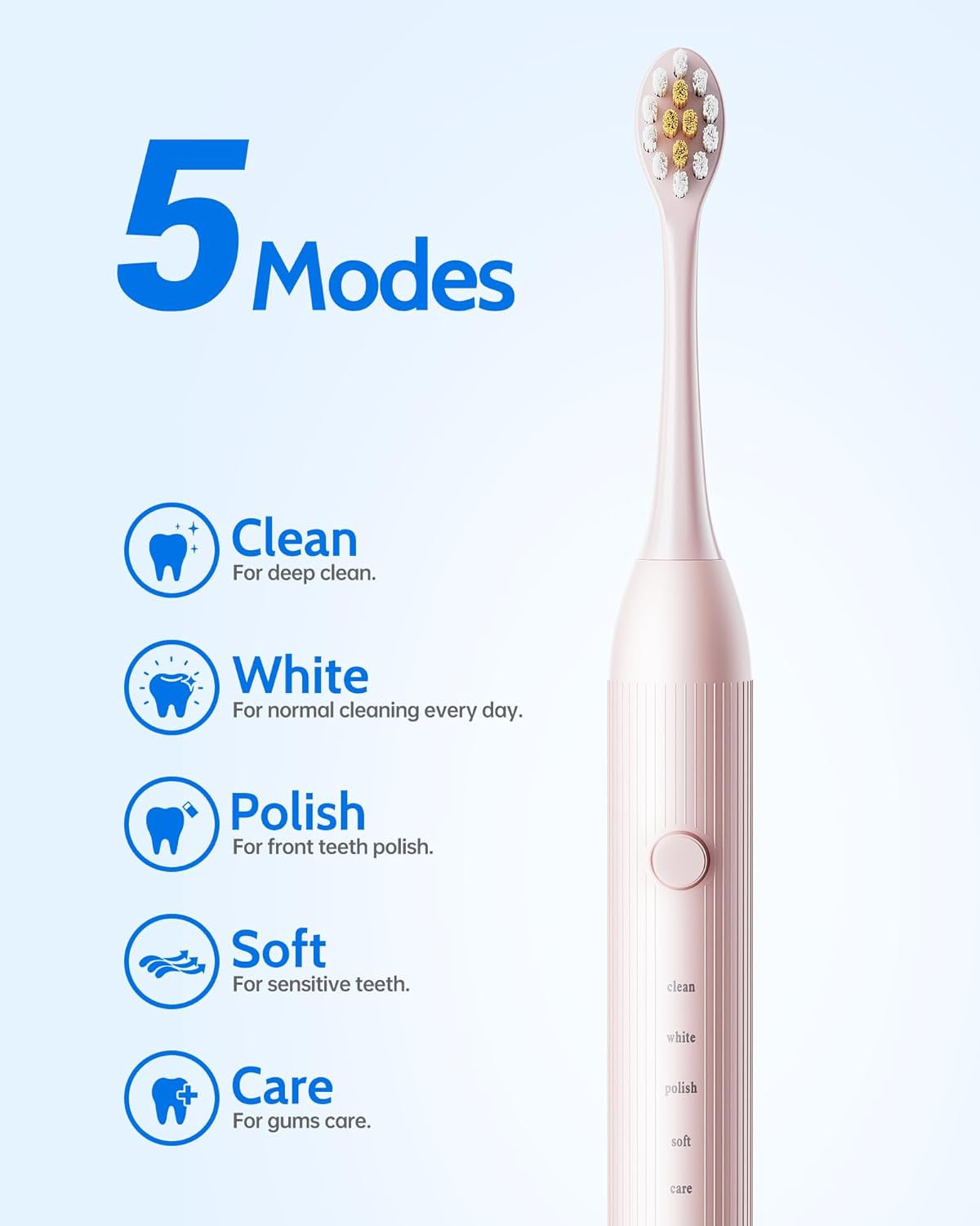 Electric Toothbrush Set with 12 Replacement Heads, 5 Modes, 2 Pack