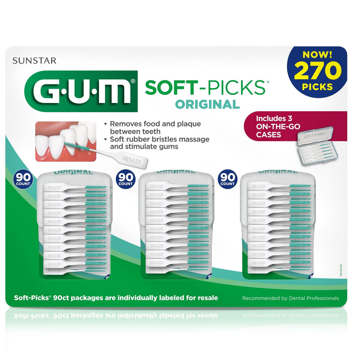 GUM Soft-Picks Oral Care Travel Pack - 270 Disposable Dental Picks with Case