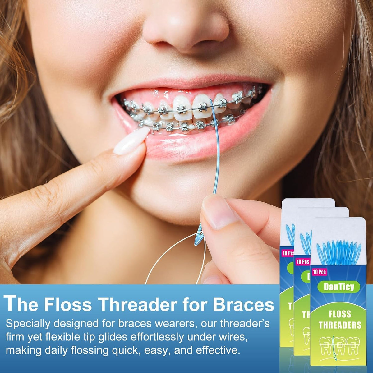 Dental Floss Aid for Braces & Retainers - 200 Count, Strong & Flexible