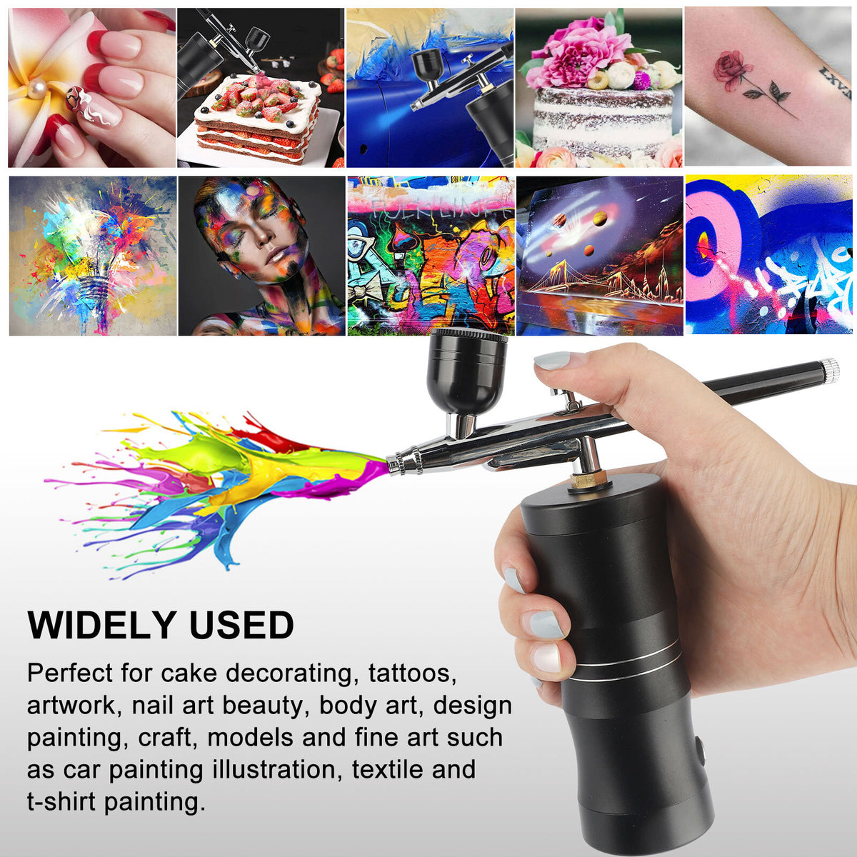 Portable Airbrush Kit for Art and Nails - Mini Air Compressor 7.4V, Aluminum