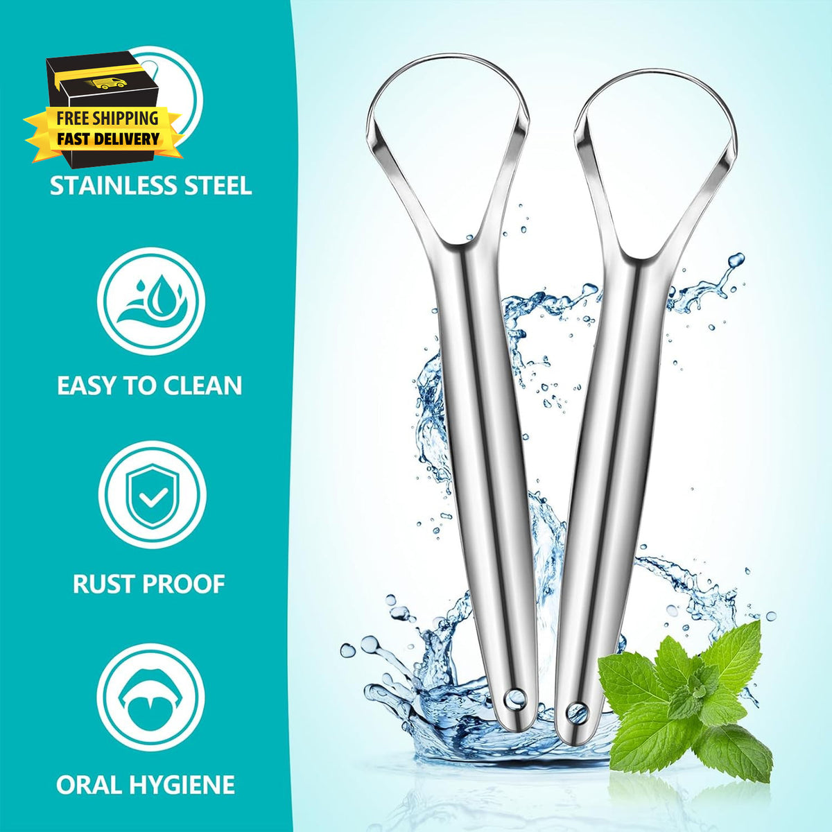 Stainless Steel Tongue Scraper Set with Travel Case - Reusable Oral Hygiene Tool