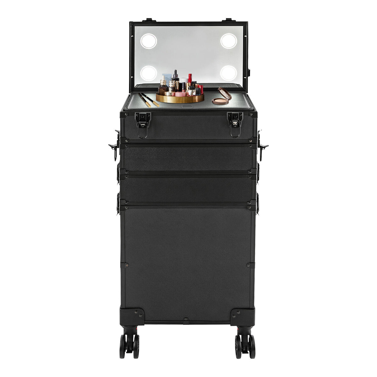 Professional Rolling Makeup Case with LED Lights and Multiple Tiers