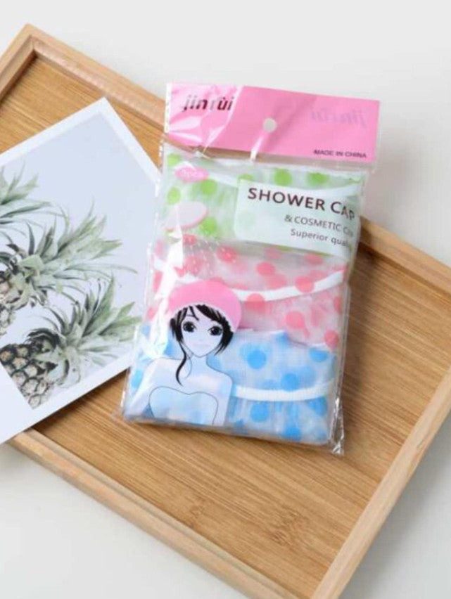 3-Pack Waterproof Reusable Polka Dot Shower Caps for Women & Teens