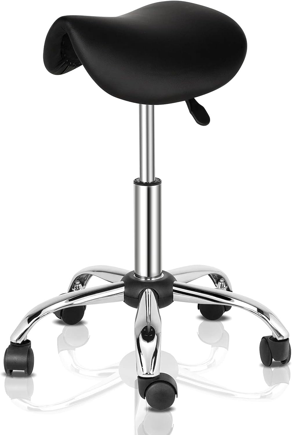 Adjustable Saddle Stool with Wheels for Salon & Office Comfort