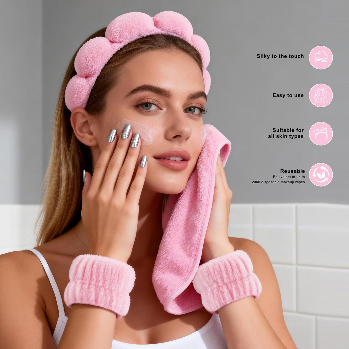 Spa Headband for Face Washing & Makeup Removal - Pink, Pack of 5