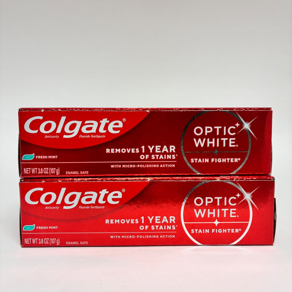 2 Pack Colgate Optic White Stain Fighter Toothpaste Fresh Mint Gel 3.8oz