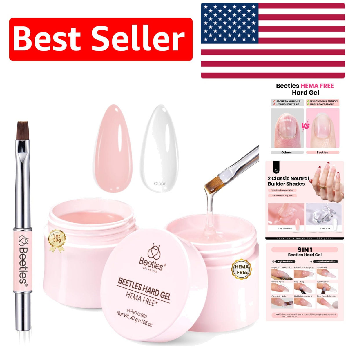 HEMA-Free Builder Gel for Nails Set - Clear & Jelly Nude, 2 x 1oz