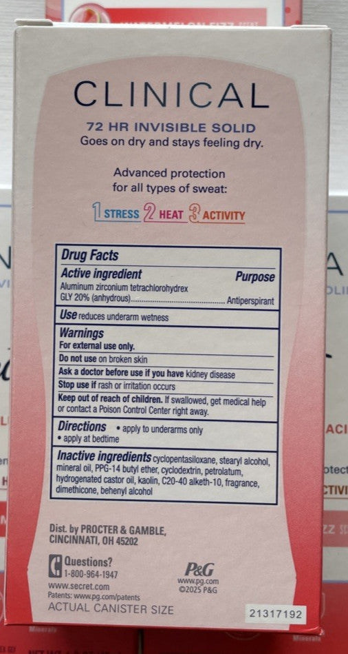 Watermelon Scent 72HR Invisible Solid Deodorant Pack of 5 - Clinical Strength