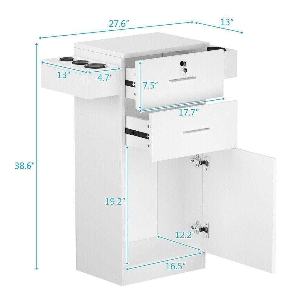 Salon Styling Station Storage Cabinet with Lockable Drawers and Hair Tool Holders